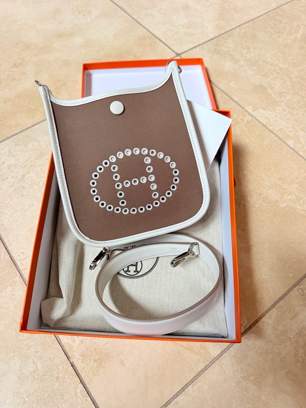 Evelyne Mini Crossbody Bag in Brown and White